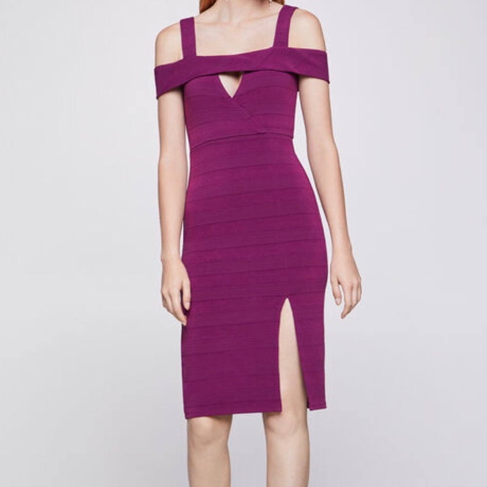 BCBGeneration Plum Off-Shoulder Cocktail Dress